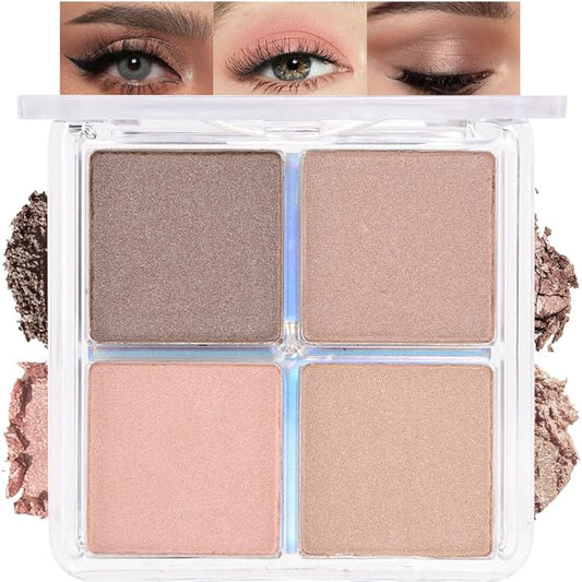 4 Colors Deep Rose Soft Pink Beige Brown Eye Shadow Palette Makeup, Neutral Matte Shimmer Eyeshadow Palette for Women Highly Pigmented Waterproof, paleta de sombras de ojos, Vegan 09-BrightBean Baby