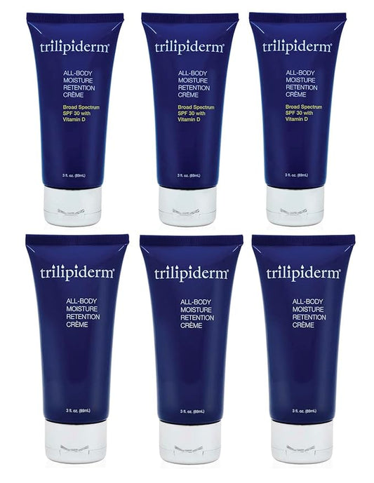 Trilipiderm 3 x All-Body Moisture Retention Creme 3x and All-Body Moisture Retention with Spf 30 Broad Spectrum 3oz size Travel Size 6-pack Sets - Air Travel, Gift, Purses, Gym Bag Lotion-BrightBean Baby