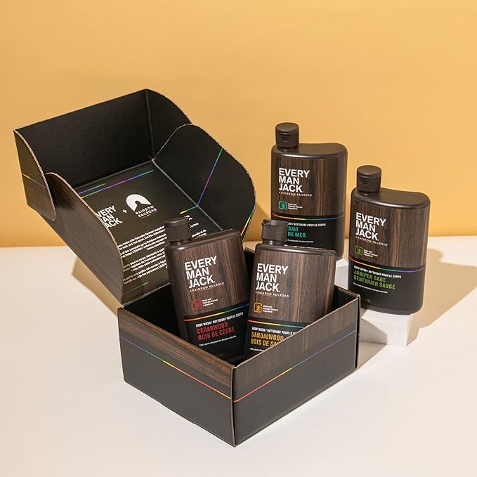 Every Man Jack Body Wash Variety Box - Includes Four Body Washes with Clean Ingredients & Incredible Scents - Round Out His Routine with Sandalwood, Cedarwood, Juniper Sage, & Sea Salt Body Washes-BrightBean Baby