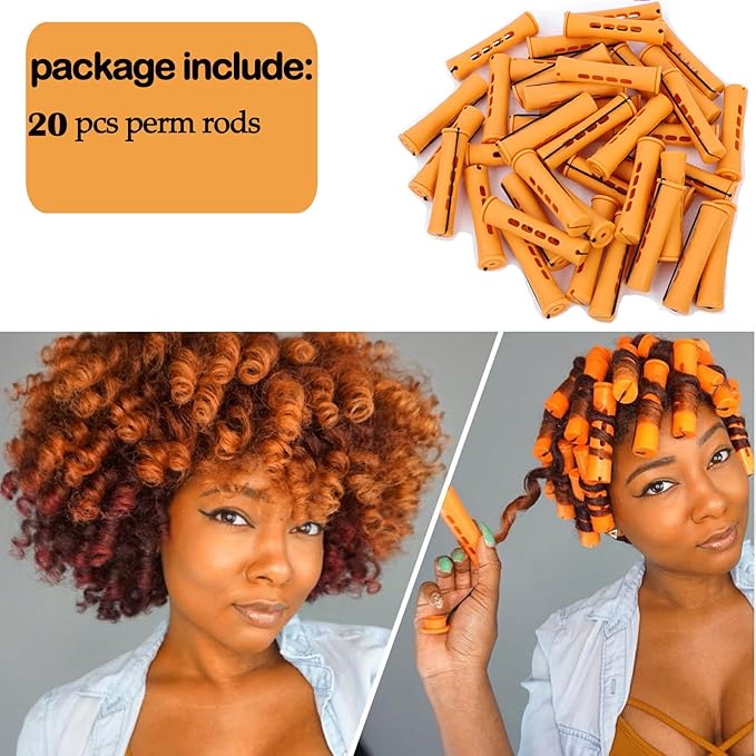 Perm Rods Set for Natural, Long, and Short Hair - Plastic Cold Wave Rods for Women's Hair Curling and DIY Hairdressing (20pcs Orange)-BrightBean Baby