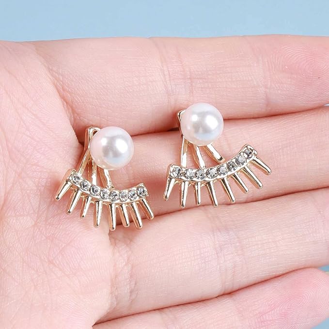 Punk Spike Ear Jacket Earrings Gold Pearl Studs Earrings Minimalist Front Back Studs Earrings Modern Edgy Earrings Jewelry for Women and Girls Gift-BrightBean Baby