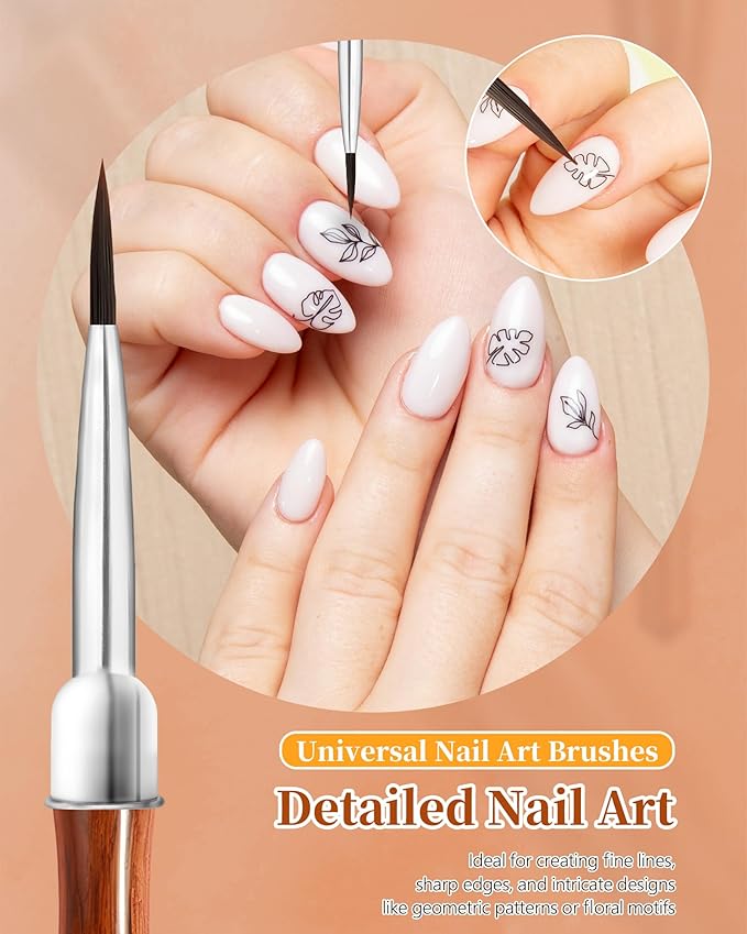 2Pcs Nail Art Brush Set, Multi-Functional 3D Nail Pen for Gel Extensions, Builder Nail Gel Design and Home DIY Manicure (Wood Color)-BrightBean Baby