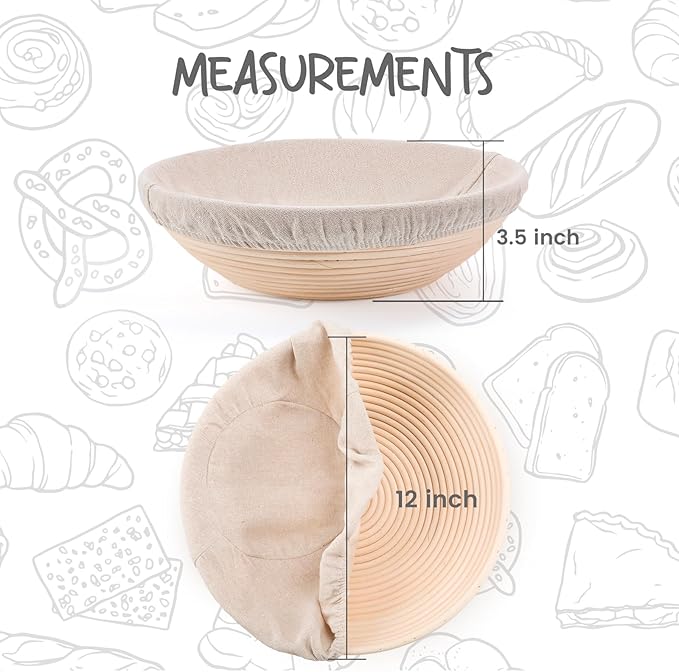 Bread Proofing Baskets Set of 2 12 inch Round Dough Proofing Bowls w/Liners Perfect for Home Sourdough Bakers Baking