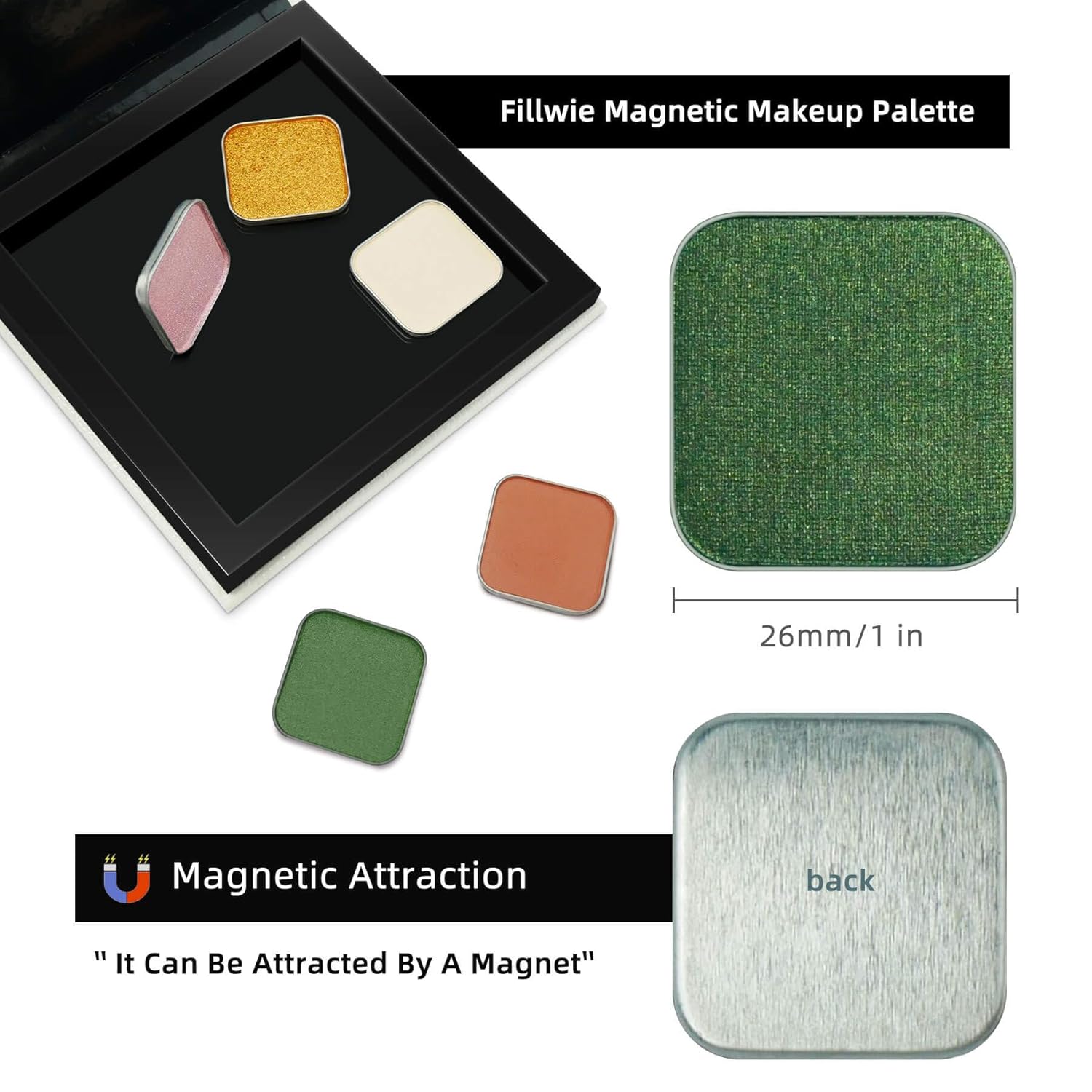Magnetic Single-Color Metallic Flash Eyeshadow with Pan, Spring and Summer Green Eyeshadow Refill Pan, DIY Empty Magnetic Palette (Green Glimmer)-BrightBean Baby