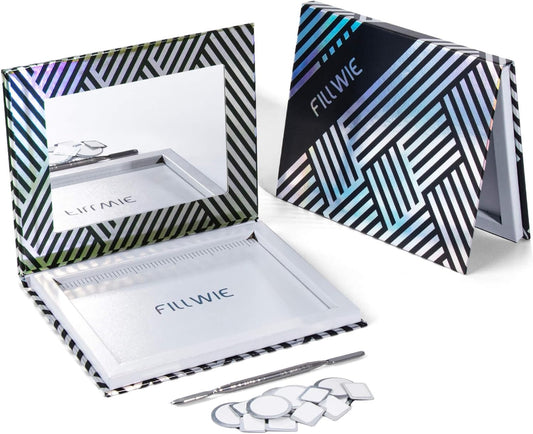 Empty Magnetic Makeup Palette with Mirror, Spatula, 20 Metal Stickers, Suitable for Eyeshadow Lipstick Blush Powder Highlighter and Contour, DIY Refillable, Holographic Stripes (Black, Medium)-BrightBean Baby