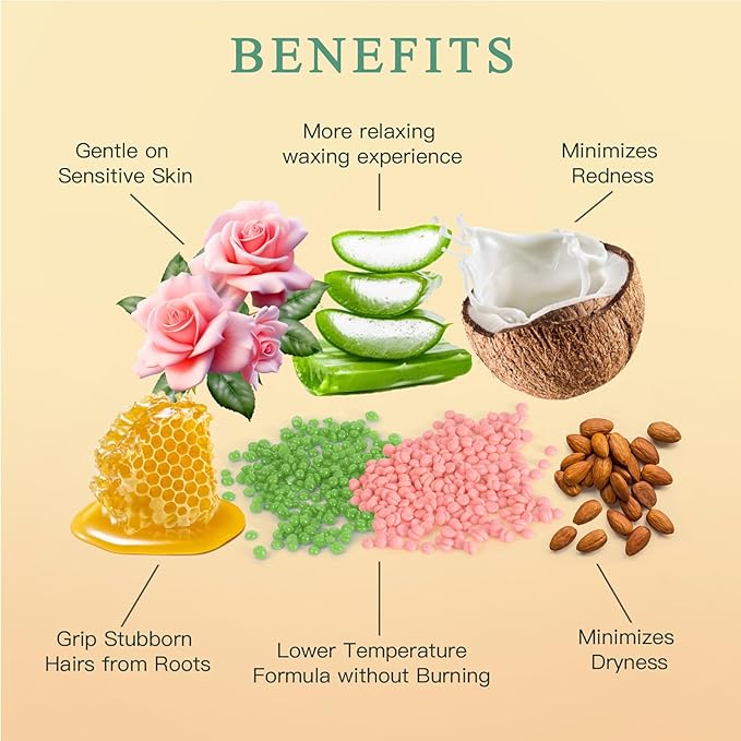 Wax Beads for Hair Removal – 6 Packs, 21oz – Gentle, Effective Hard Waxing Beads for Smooth Skin Bikini, Eyebrow, Face, Legs, Full Body Waxing-BrightBean Baby