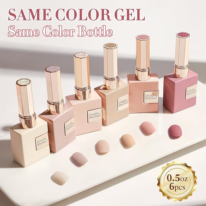Double Rhythm 6 Pcs 15 ML Gel Polish Set Same Color Same Bottle Soak Off Gel Polish Kit Nail Art Manicure Salon DIY at Home for Women (Light Dark Nude Beige Cream Pink-T6-18)-BrightBean Baby
