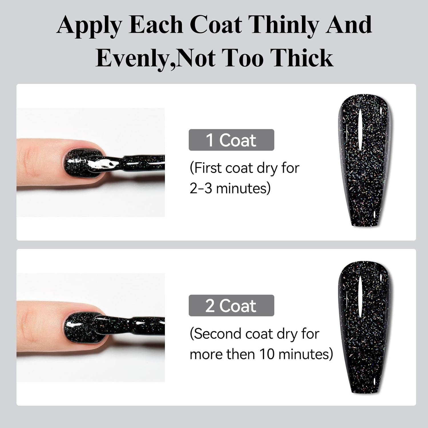 Nail Polish Quick Dry, Black Glitter Nail Lacquer Air Fast Drying, Sparkle Mooncat Nail Pigment Oil-based High Coverage Holographic Fingernail Concealer Polish, 1PC 12ML Long Wear-BrightBean Baby