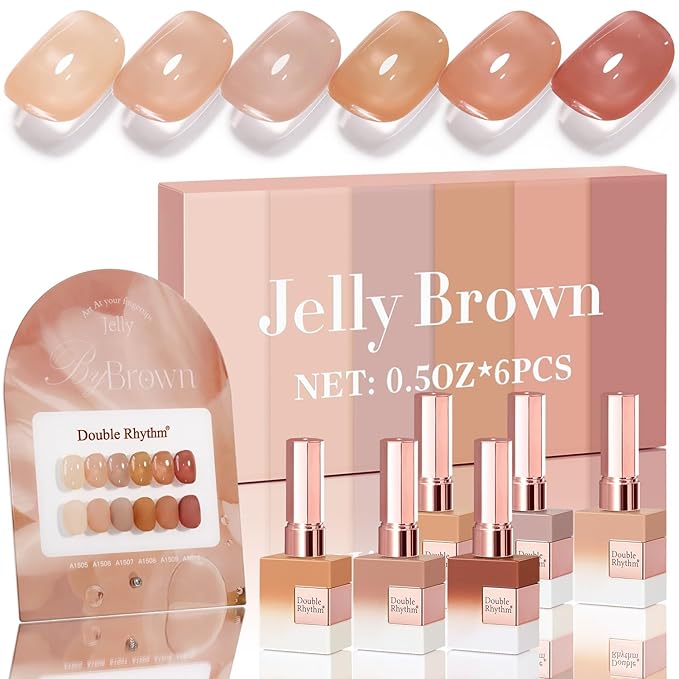 Double Rhythm 6 Pcs 15 ML Gel Polish Set Same Color Same Bottle Soak Off Gel Polish Kit Nail Art Manicure Salon DIY at Home for Women (Translucent Milky Brown Nude Orange Rose Red-T6-1)-BrightBean Baby
