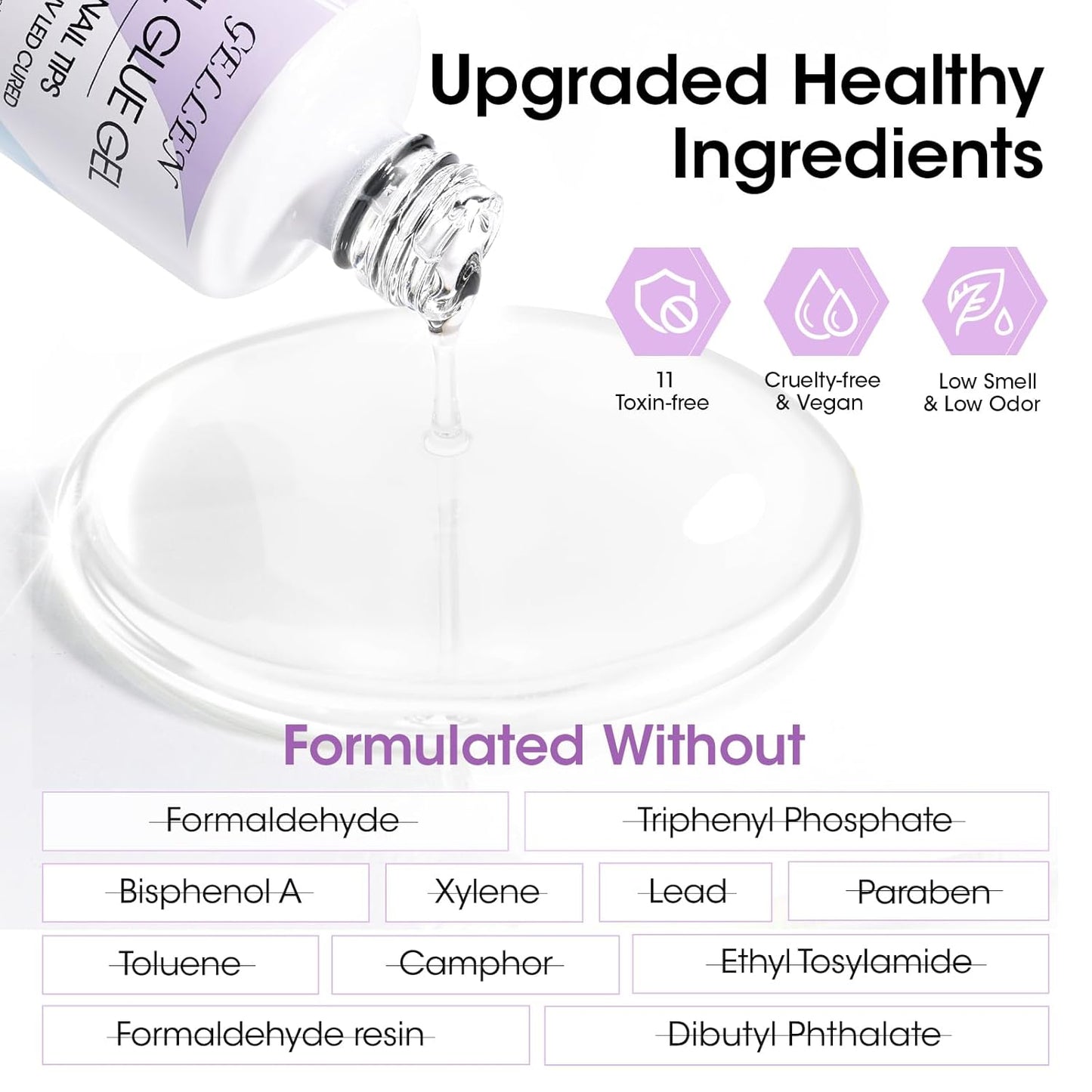 Gellen Nail Glue Gel & No Wipe Top Coat, 5 in 1 UV Nail Glue for Acrylic Nails, High Shiny Top Coat Gel, Curing Needed Extend Gel for False Tips & Clear Press on Nails, Home Salon DIY Manicure-BrightBean Baby