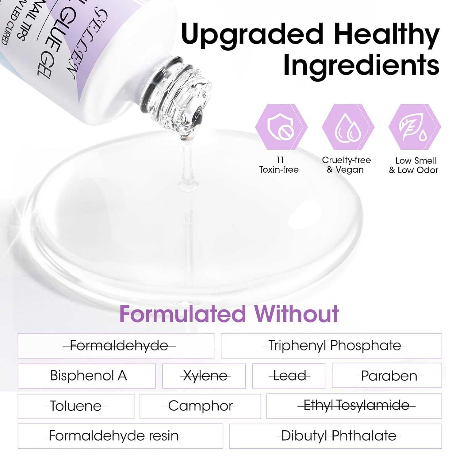 Gellen Nail Glue Gel & No Wipe Top Coat, 5 in 1 UV Nail Glue for Acrylic Nails, High Shiny Top Coat Gel, Curing Needed Extend Gel for False Tips & Clear Press on Nails, Home Salon DIY Manicure-BrightBean Baby