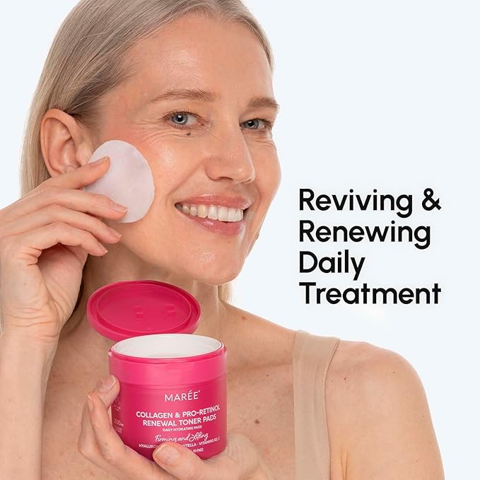 MAREE Collagen Toner Polishes - Toner Pads with Retinol - Minimizing Wrinkle Zero Pore Pads - Hydrating Toning Collagen Ampoule Pad with Retinol & Centella - Anti Aging Brightening Wipes-BrightBean Baby