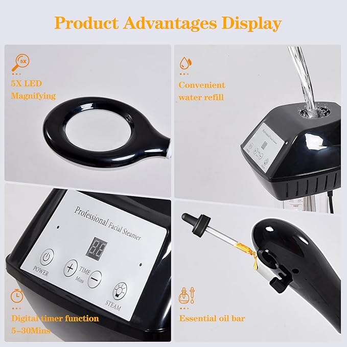 Facial Steamer for Deep Hydration, 2in1 Ozone Face Steamer with 5X Magnifying Lamp, Professional Facial Steamer, Suitable for Home Use or Beauty Spa Deep Cleansing and Hydration-BrightBean Baby