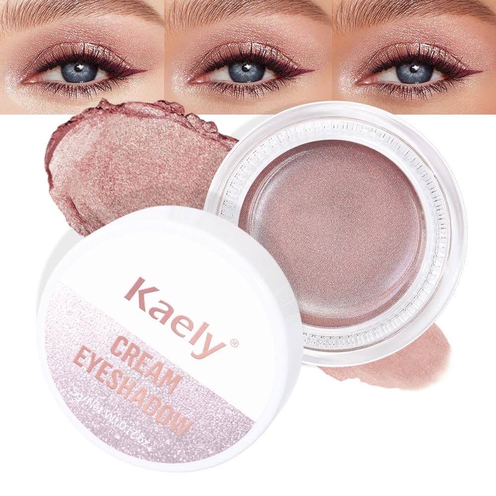 Kaely Single Cream Eyeshadow Pot, Golden Tan Antique Rose Shimmer Eye Shadow for Older Women High Pigmented Waterproof, Natural Eyeshadow Palette Makeup Brightener, sombras en crema para ojos, R02-BrightBean Baby