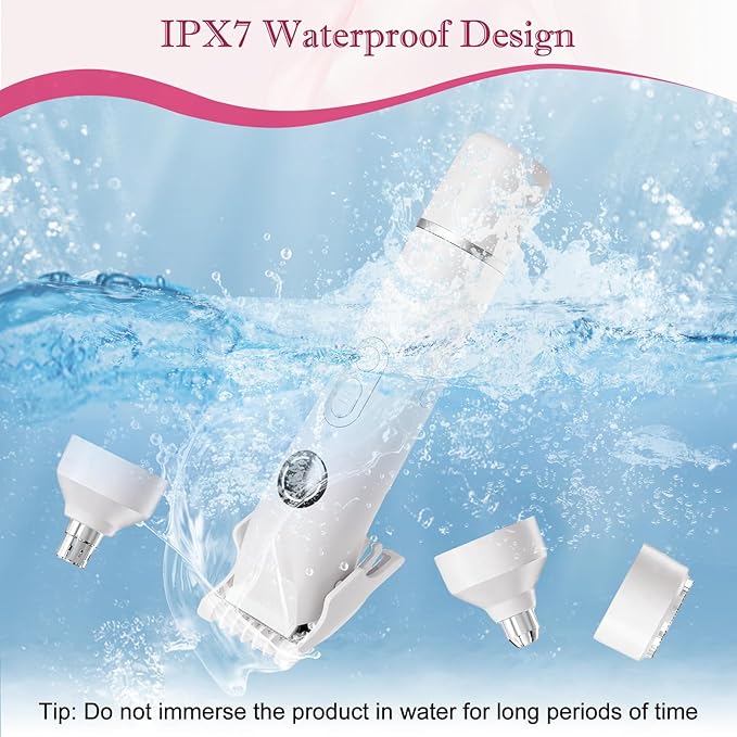 Upgrade Dermave Bikini Shaver, Dual Head 4 in 1 Bikini Trimmer for Women, IPX7 Waterproof Wet & Dry Use Electric Razor with Led Light and Display for Nose, Eyebrow, Bikini, Body (White)-BrightBean Baby