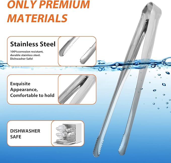 Serving Tongs Kitchen Tongs,Buffet Tongs, Stainless Steel Food Tong Serving Tong,small tongs 8 Pack(Sliver 9 Inch)