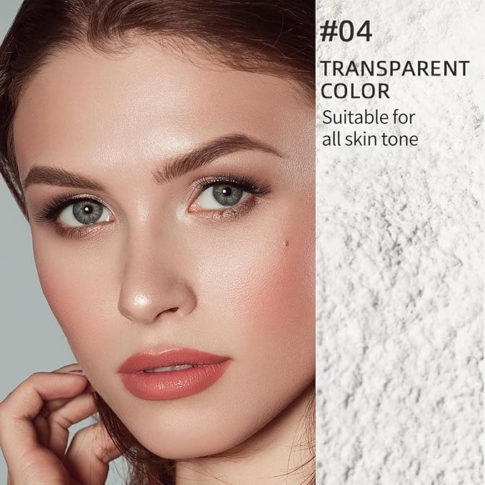 Erinde White Translucent Matte Setting Powder with Puff, Face Loose powder Makeup, Oil Control Finishing Powder, Lightweight Blurring Powder, Waterproof, 24H Long-Lasting, Creates Soft Focus Effect-BrightBean Baby