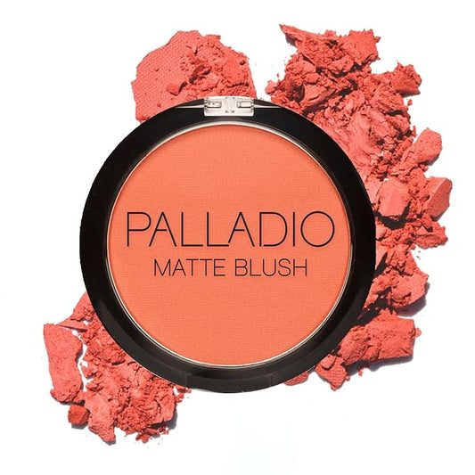 Palladio Matte Blush, Brushes onto Cheeks Smoothly, Soft Matte Look and Even Finish, Flawless Velvety Coverage, Effortless Blending Makeup, Flatters the Face, Convenient Compact, Toasted Apricot-BrightBean Baby