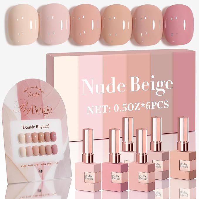 Double Rhythm 6 Pcs 15 ML Gel Polish Set Same Color Same Bottle Soak Off Gel Polish Kit Nail Art Manicure Salon DIY at Home for Women (Light Beige Nude Pink Neutral Rose-T6-4)-BrightBean Baby