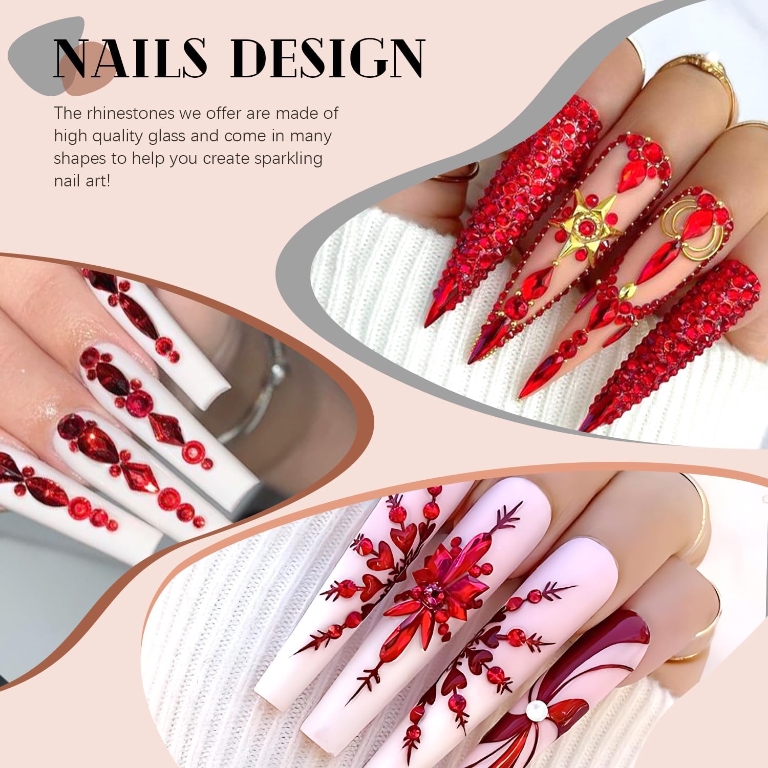 2680Pcs Red Glass Nail Rhinestones 120Pcs Multi Shapes Flatback Nail Gems + 2560Pcs 1.5-4mm Round Crystal with Rhinestones Glue Gel, Manicure Nail Charms Diamond Gemstones for Nail Art-BrightBean Baby