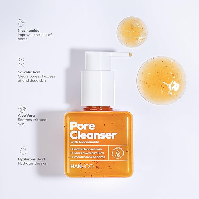 Hanhoo Pore Cleanser with Niacinamide, 6.76 Fl. Oz., 2-in-1 Facial Cleanser and Mask, with Niacinamide and Salicylic Acid, Clears Clogged Pores, Makeup-Remover, Exfoliating Face Wash, Korean Skincare-BrightBean Baby