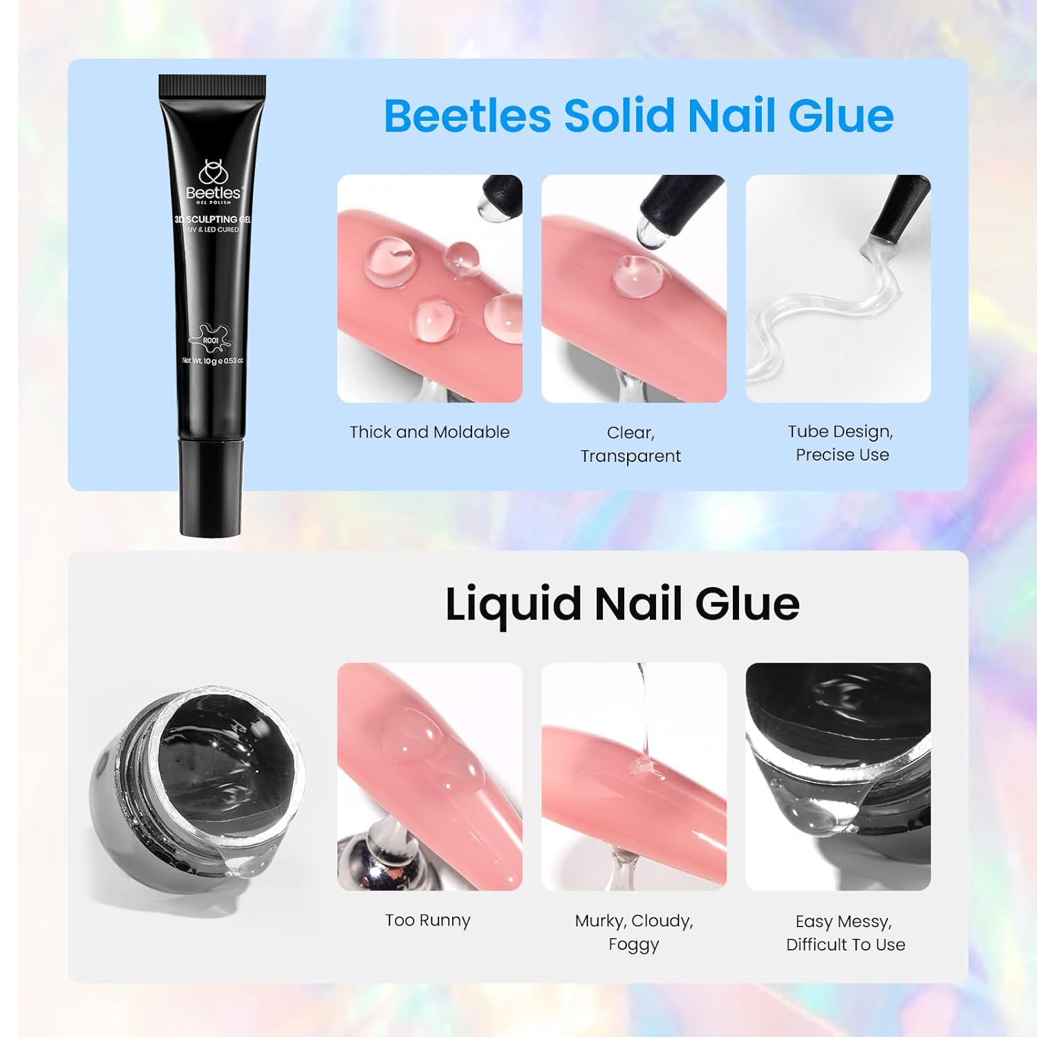 Beetles Sculpting Gel 3D Gel for Nail Art - 6 Colors No Wipe Nail Polish Rhinestone Nail Art Glue for Drawing Molding Sculpture Jewelry Decoration Manicure DIY Design-BrightBean Baby