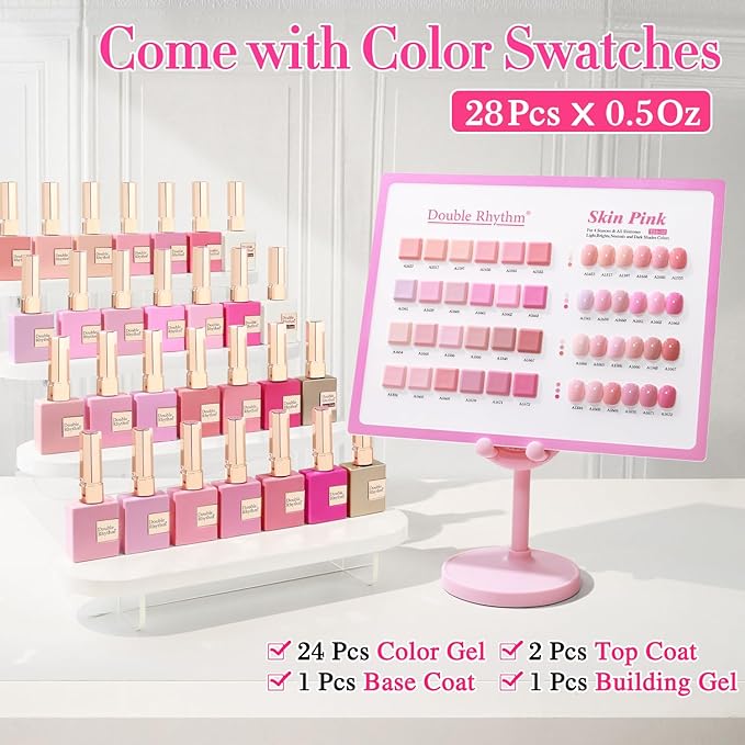 Double Rhythm 28Pcs 0.5Oz Gel Nail Polish Set Same Color Same Bottle Soak Off Gel Polish Kit Nail Art Manicure Salon DIY at Home for Women (Neutral Skin Pink Nude Collection-T24-12)-BrightBean Baby