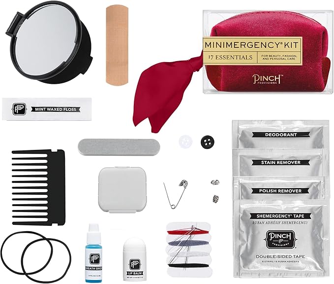Pinch Provisions Velvet Minimergency Kit, for Her, Includes 17 Must-Have Emergency Essential Items, Compact, Multi-Functional Pouch, Gift for Parties and Birthdays-BrightBean Baby