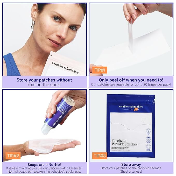 Wrinkles Schminkles Forehead Wrinkle Patches, 4-Pack, Reusable Hypoallergenic Silicone Smoothing Pads for Reducing Frown Lines & Face Lift Overnight-BrightBean Baby