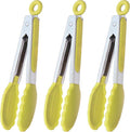 Small Appetizer Tongs 7-Inch Silicone Tipped Kitchen Tongs, Set of 3 (Yellow)