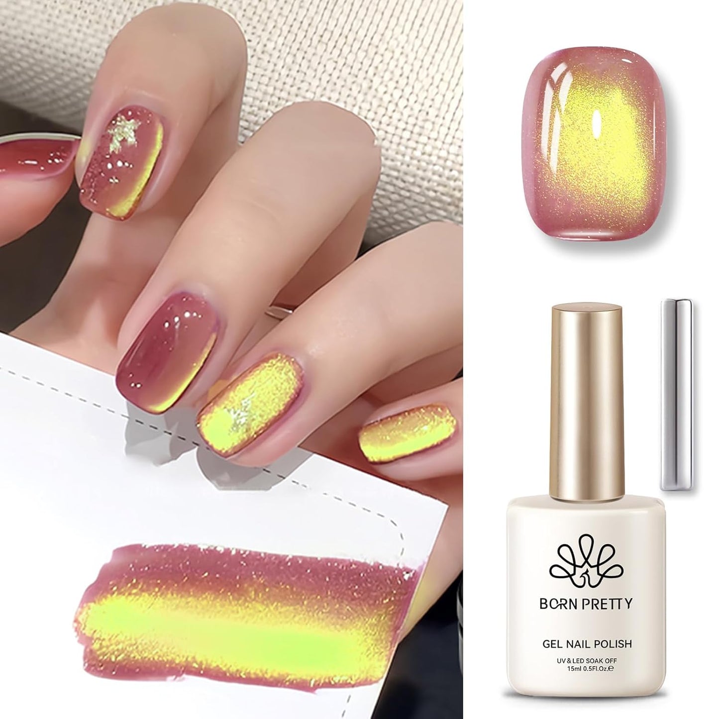 BORN PRETTY Cat Magnetic Eye Gel Nail Polish,Gradient from Yellow to Purple Magnetic Gel Polish Passion Fruit Cat Magnetic Eye Gel Manicure Nail Art DIY 15ml-BrightBean Baby