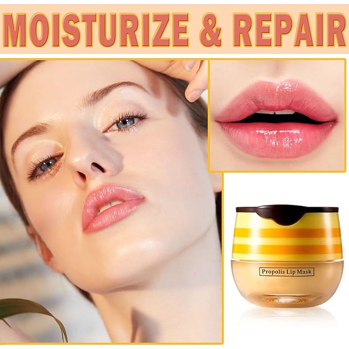 2Pcs Honey Pot Bee Lip Balm with Honey Spoon,Honey Lip Sleeping Mask Overnight 24HR Repair Lip Reduces Lip Lines,Exfoliator Moisturizing Moisture Dry & Chapped Lip Care Products-BrightBean Baby