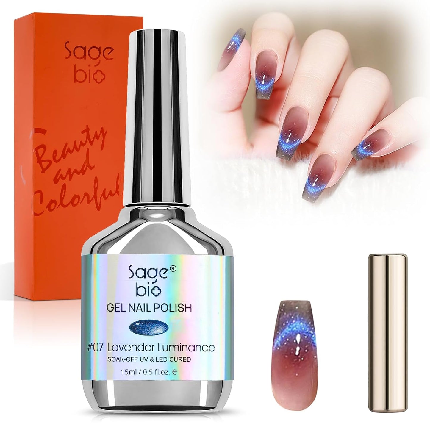 Crushed Diamond Cat Eye Gel Nail Polish with Magnet Stick, 15ml Holographic Glitter Gel, Ideal for DIY Nail Art, Lavender Luminance-BrightBean Baby