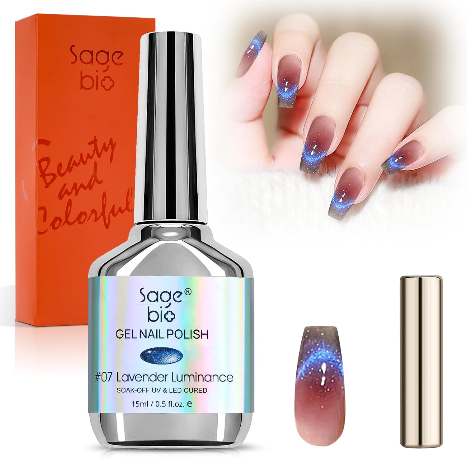 Crushed Diamond Cat Eye Gel Nail Polish with Magnet Stick, 15ml Holographic Glitter Gel, Ideal for DIY Nail Art, Lavender Luminance-BrightBean Baby