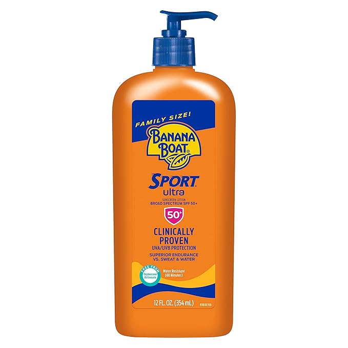 Banana Boat Kids Sport Sunscreen Stick SPF 50 Travel Size 0.5oz & Sport Ultra Sunscreen Lotion SPF 50 Family Size 12oz-BrightBean Baby