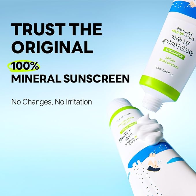 ROUND LAB Birch Juice Mild-up Sunscreen UV LOCK 1.69 Fl Oz | SPF 50+ broad spectrum, Mineral Zinc Oxide, for Sensitive Skin, Control Oil and Sebum, Korean Sunscreen-BrightBean Baby