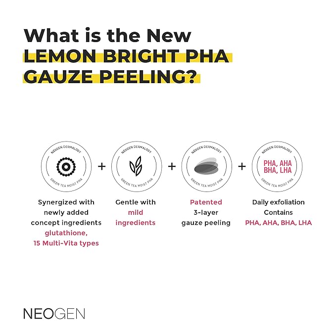 NEOGEN Lemon PHA Gauze Peeling Pads (30 pads) - Exfoliating Peeling Pad with AHA, BHA, PHA, LHA & Lemon & Glutathione & Niacinamide - Korean Skin Care-BrightBean Baby