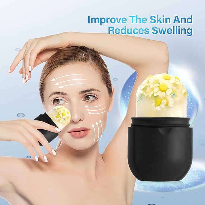 Ice Roller for Face Eye, Ice Roller Mold Face Skin Care Kit for Brighten Skin and Enhance Your Natural Glow Remove Fine Lines Shrink Pores Reduce Acne and Lubricate the Skin (Black)-BrightBean Baby