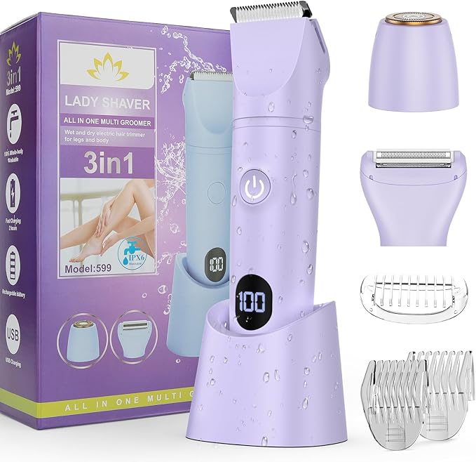 Bikini Trimmer Electric Razors for Women,3 in 1 Body Hair Removal Kit for Face,Pubic,Arm, Leg, Armpit, Bikini Trimmer,Painless IPX6 Waterproof Rechargeable Portable Lady Shavers Wet & Dry Gifts-BrightBean Baby