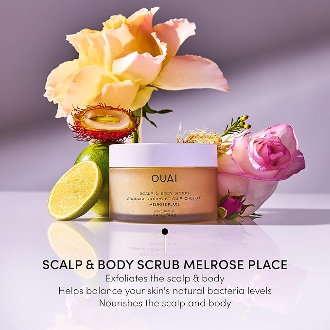 OUAI Scalp & Body Scrub Travel Size, Melrose Place - Exfoliating Body Scrub with Sugar & Coconut Oil Blend for Smooth, Moisturized Skin - Gentle for Removing Product Build Up (3.4 Oz)-BrightBean Baby