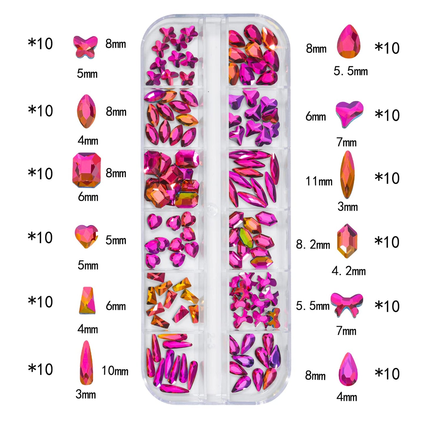 HNUIX Nail Rhinestones - 3D Multi Shape Size, Crystal Colorful Red Nail Gems, Flat Back, with Kit, for Nail Art, DIY Decorations-BrightBean Baby