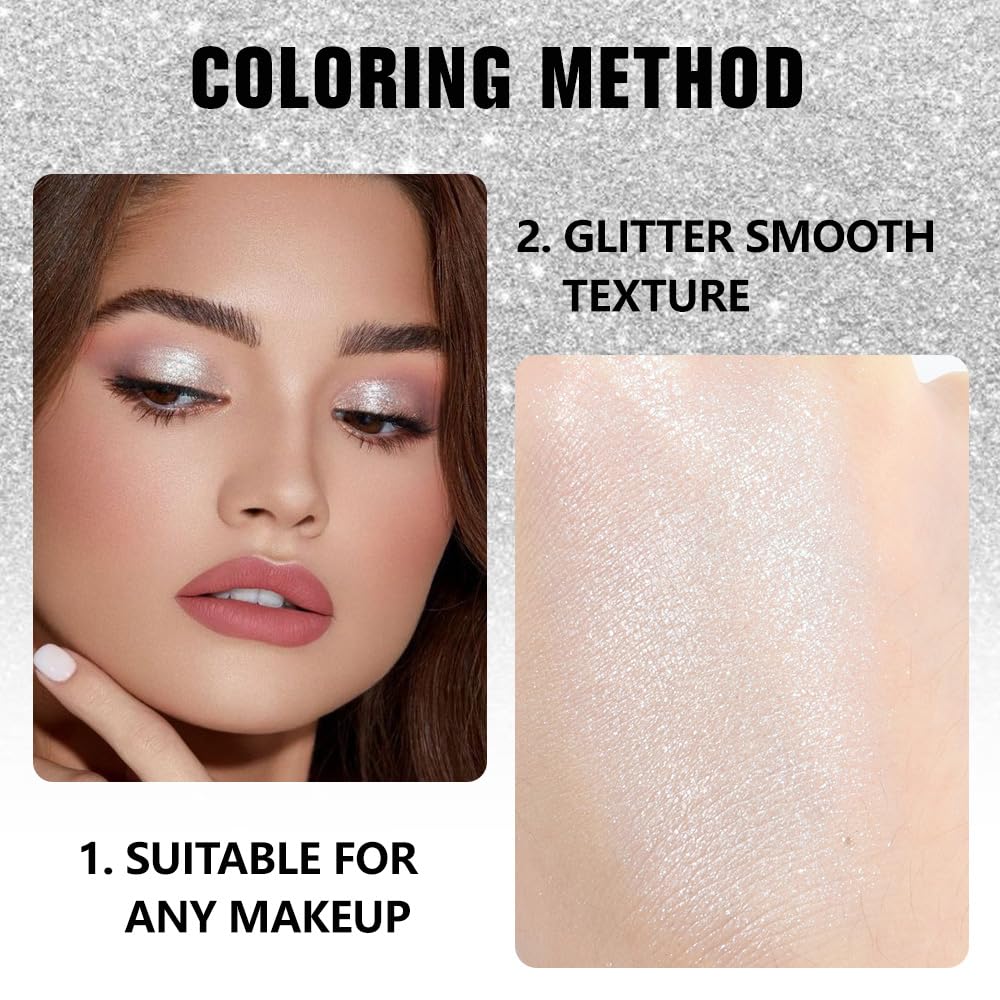 White Pearl Glitter Single Eyeshadow Palette - Single Shimmer Eye Shadow in Pearl White, Natural Highly Pigmented, Blendable Monochrome Powder Eye Shadow, Eyeshadow Palette Gift for Girls Women-BrightBean Baby