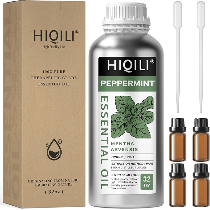 HIQILI Peppermint Essential Oil 32oz 100% Pure Natural Aromatic Oil for Freshening Air, Hair Care, DIY Soap, SPA & Home Use-BrightBean Baby