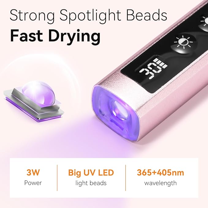 Makartt Handheld UV Nail Lamp with Painless Mode: Portable Flash Cure Lamp for Fast Curing Gel Polish Nails Tips & Glue Rechargeable USB Nail Art Light with LCD 3 Timer for Home Salon Use-BrightBean Baby