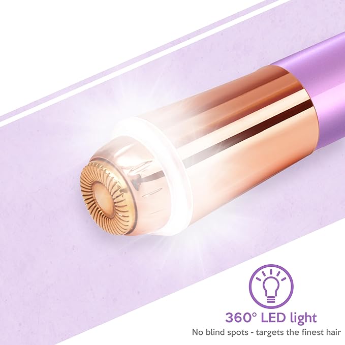 Portable Facial Hair Remover for Women – Painless, Fast & Precise Flawless Electric Razor & Epilator for Face, Lips, Chin Hair Removal – 18K Gold-Plated, 360° LED Light-BrightBean Baby