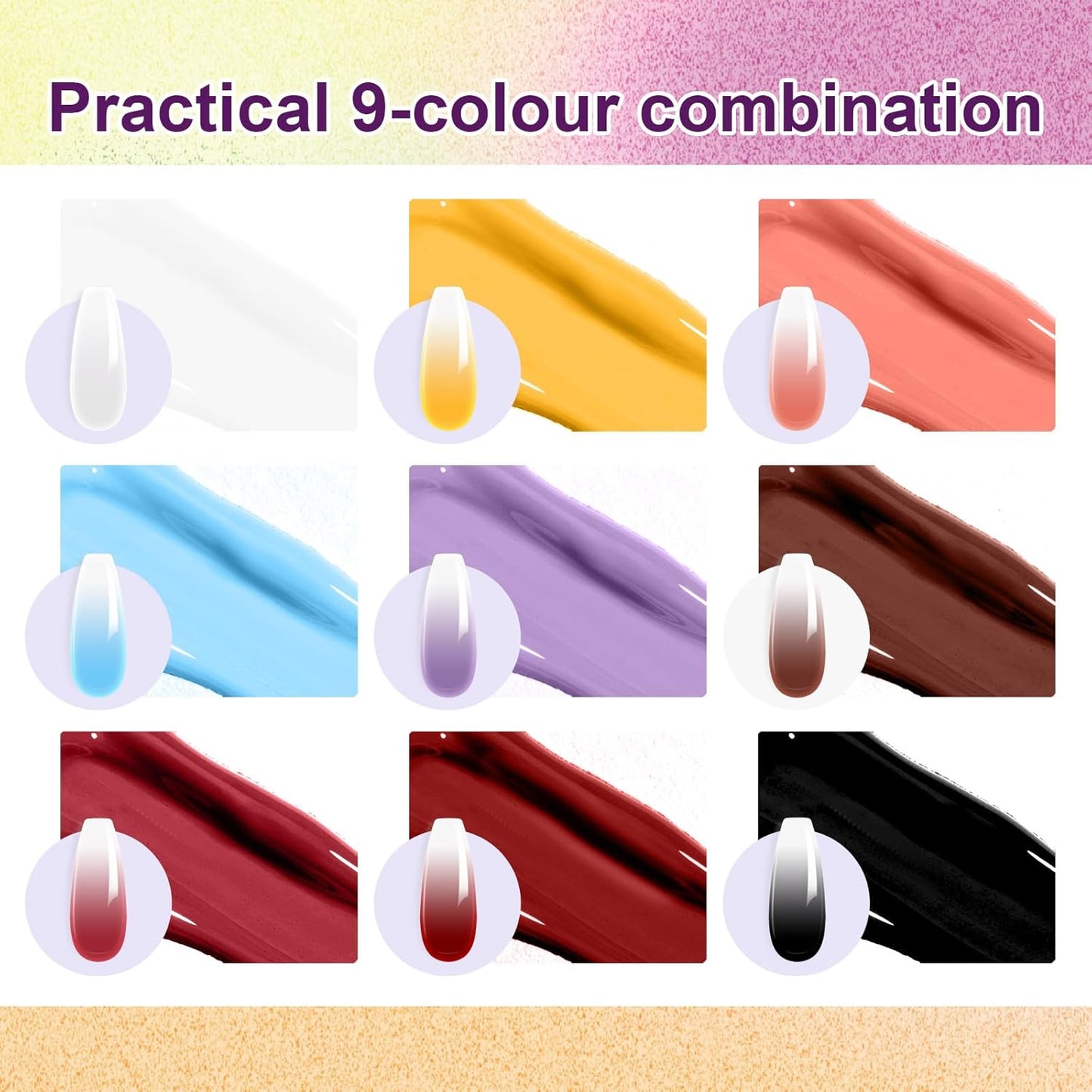 Gradient Painting Gel, 9 Colors Ombre Gel Nail Polish forPigment Pat Aura Nails French Manicure Soak Off UV Long-lasting Home Salon DIY Nail Art Victorian Oddity Color-BrightBean Baby
