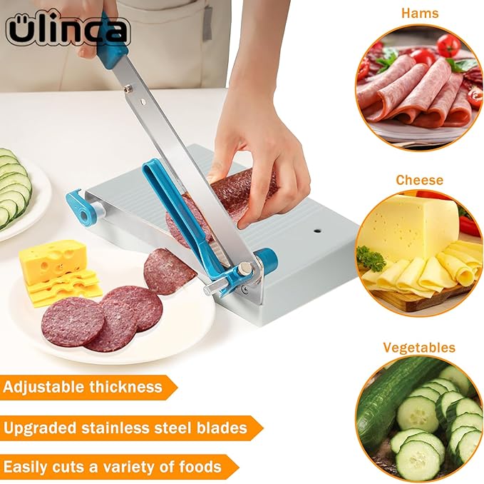 Cheese Slicer Cutter with Board, Adjustable Thickness function,Multipurpose Cheese Slicers for Block Cheese,Can Easily cutting Cheese, Strong Cutting Suitable for Cutting Sausage,spam,Cucumber, Jerky