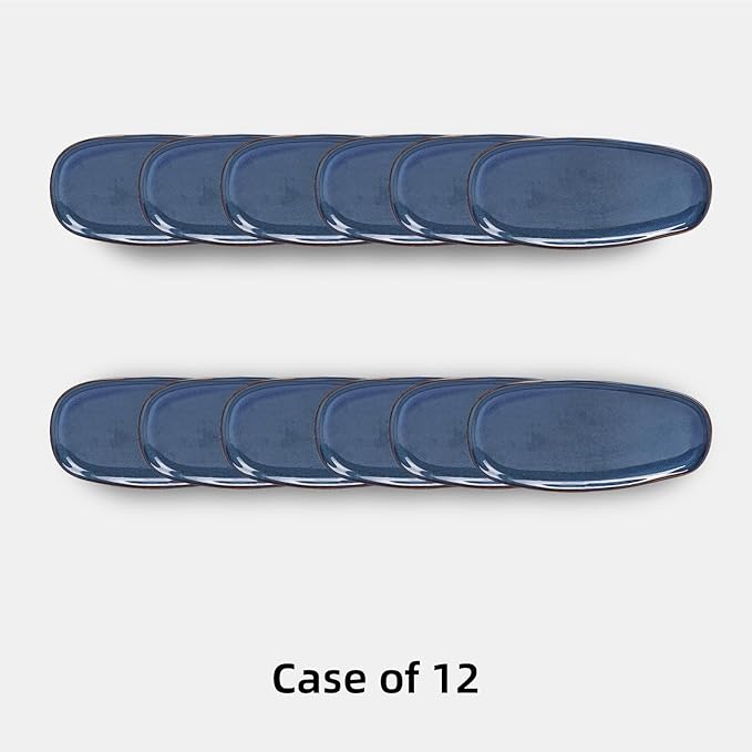 Organic Shape Restaurant Serving Tray 11.5 X 5.125", Commerical Grade Catering Stoneware Tray in Ir-regular Organic Shape, Chip & Scratch Resistant, Glossy Reactive Glaze Blue, Case of 12