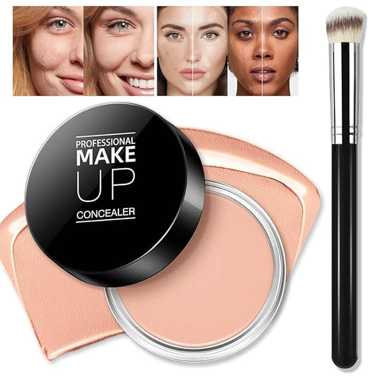 Cream Concealer Full Coverage Makeup, Matte Color Correcting Concealer with Brush, Waterproof, Conceals Blemish, Pores and Spots, Under Eye Makeup Concealer for Dark Circles (#04 LIGHT)-BrightBean Baby