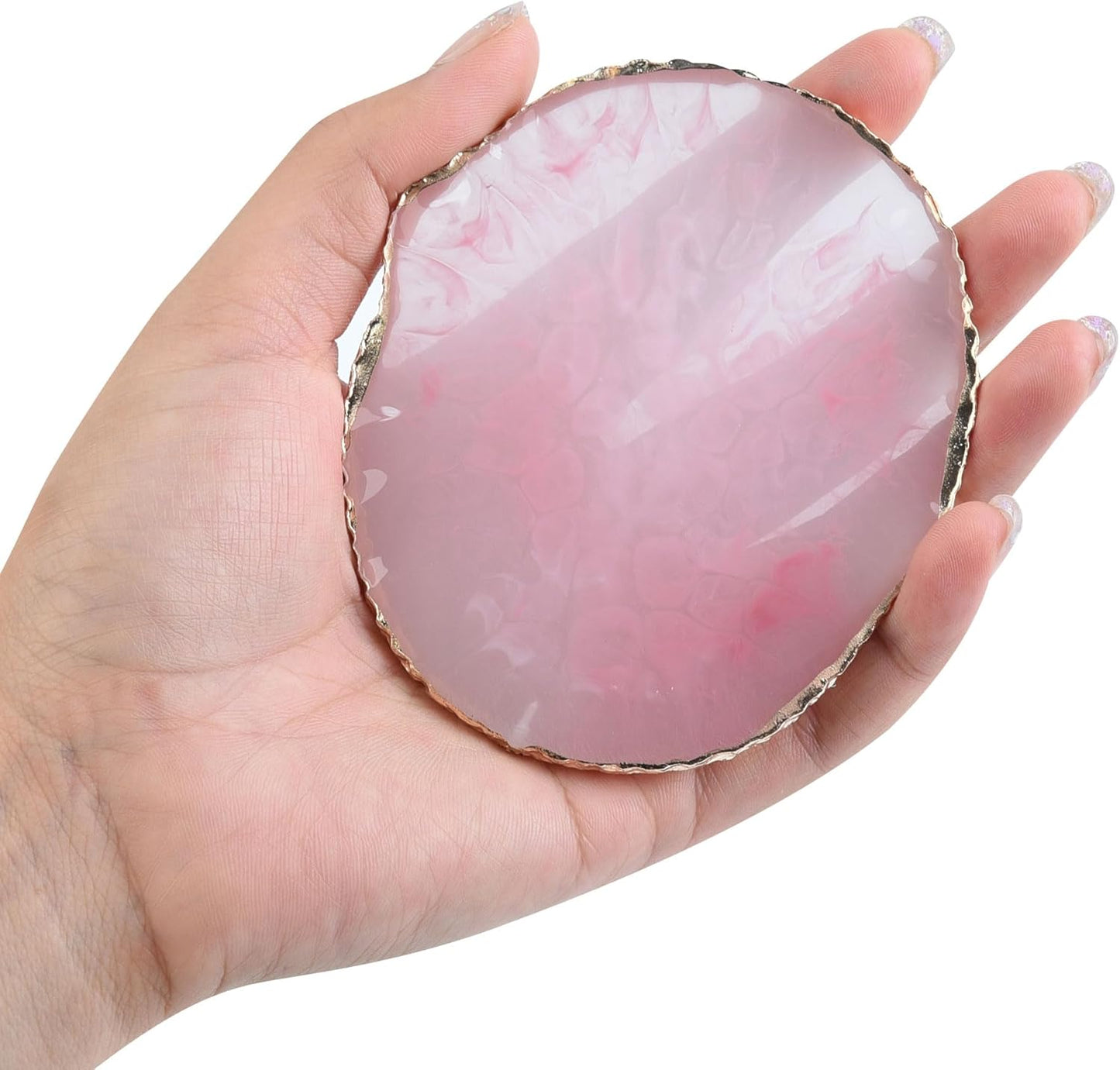 2 Pcs Resin Nail Palette Nail Polish Palette Nail Art Palette with Stainless Stirring Rod (Gray and Pink)-BrightBean Baby